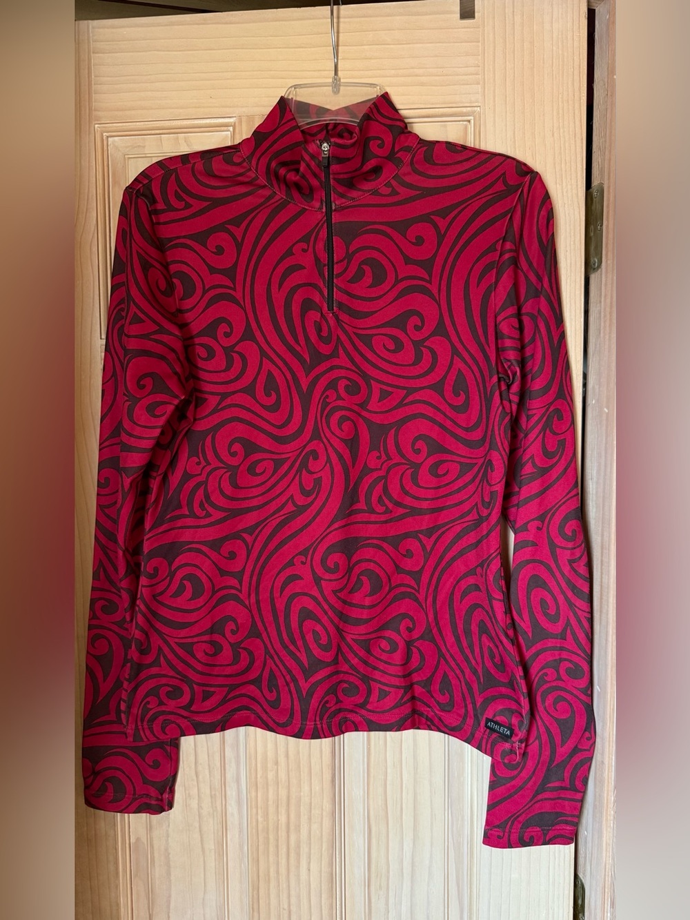 Athleta Love Tattoo 1/2 Zip Pullover Top Hot Pink Black Swirl Y2K Vintage M